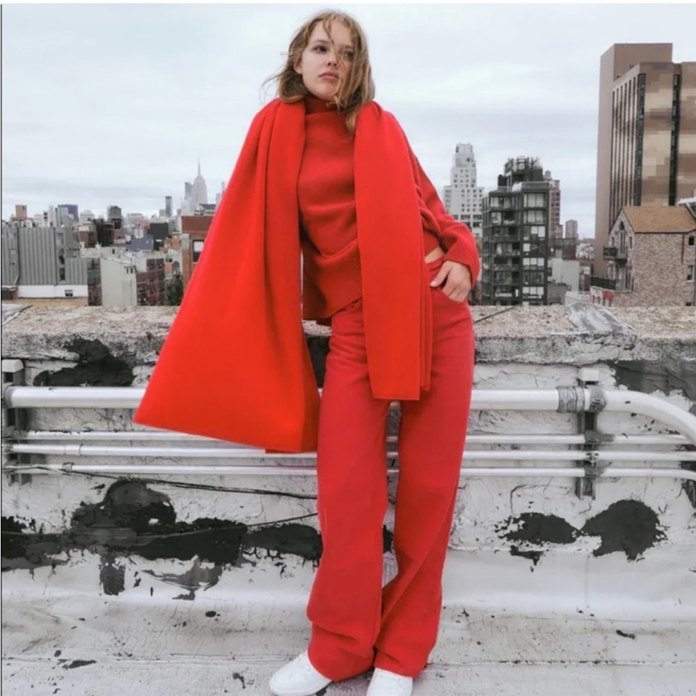 ZARA RED WIDE LEG JEANS